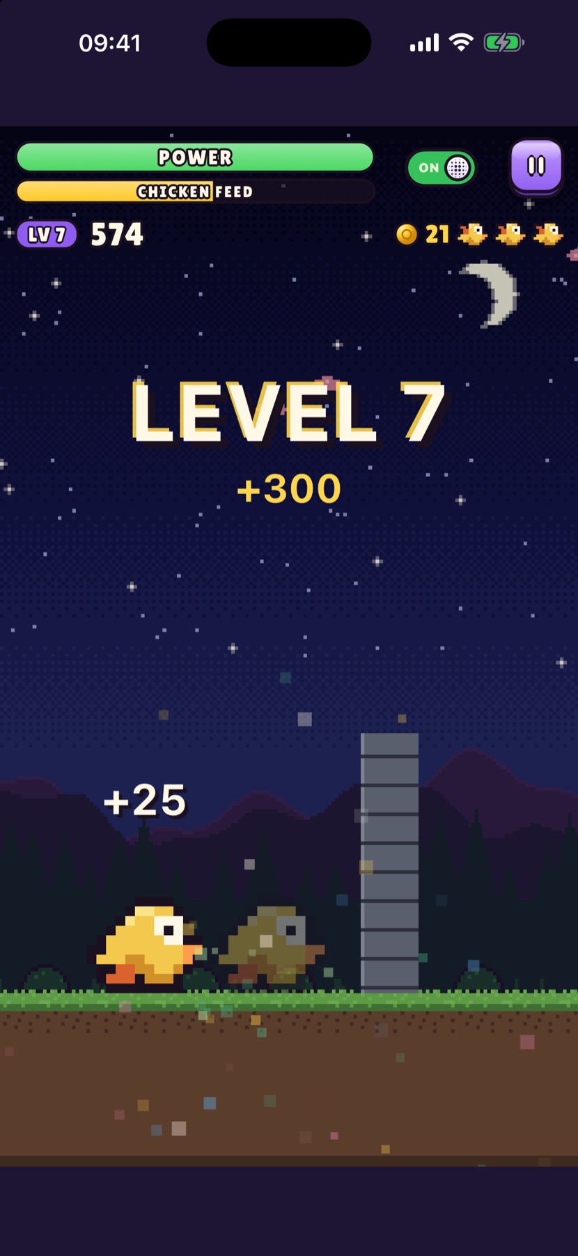 Night-time gameplay under a moon and stars